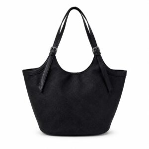 Twill straw patchwork PU tote bag